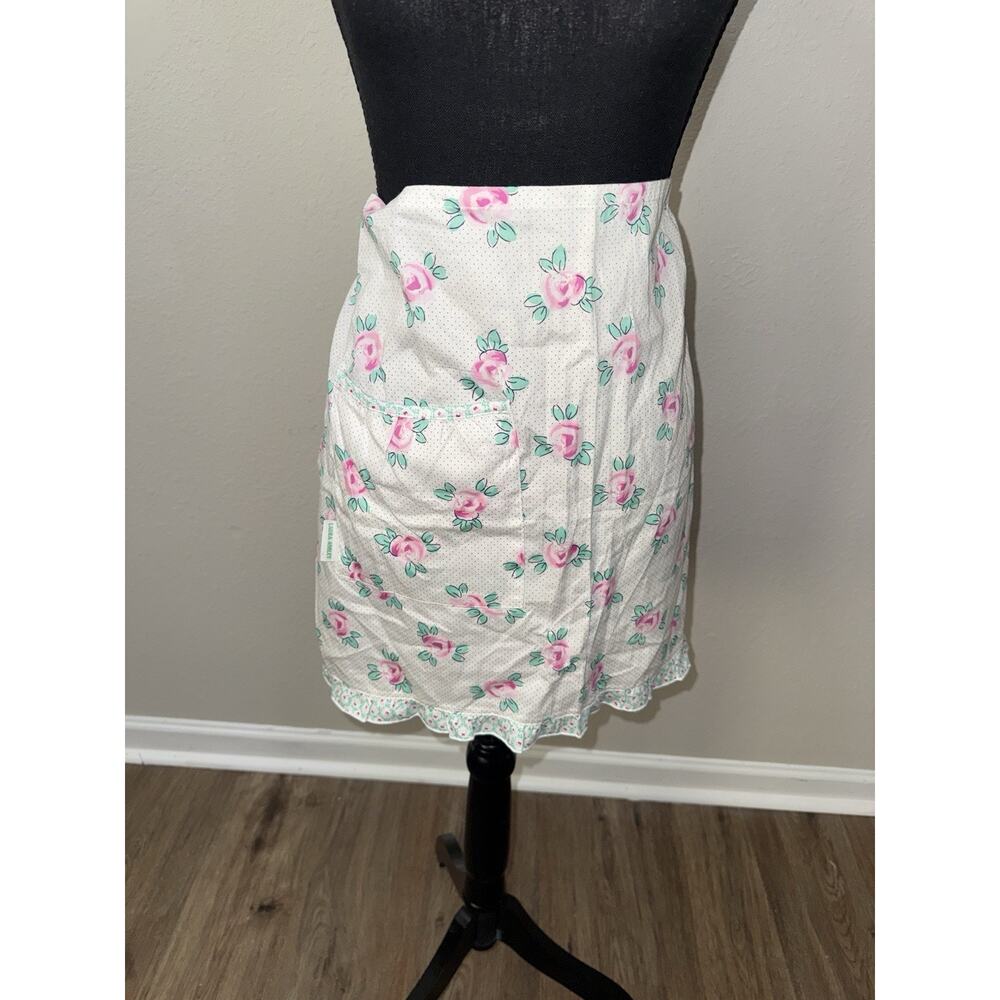 NWT Laura Ashley Floral Half Apron White Pink Rose Cottagecore Vintage Style